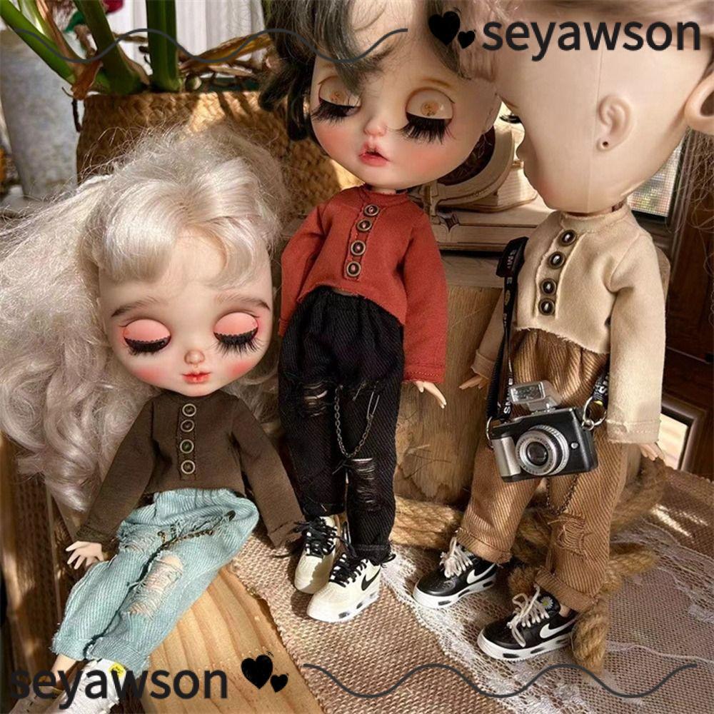 SEYAWSON Casual Top, Mini DIY เสื้อยืดกางเกง,แฟชั่นน่ารักกางเกงทําด้วยผ้าขนสัตว์สําหรับตุ๊กตาบลายธ์ 