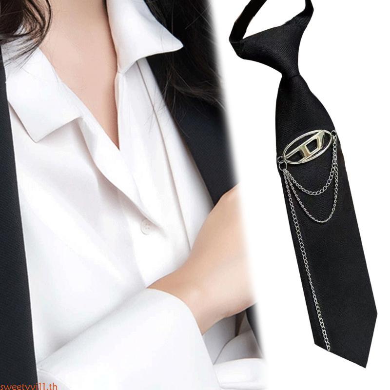 Sweetyvi1 ปรับ Pre ผูกคอ Tie Vintage Punk D Letter Chain ชุดนักเรียนเนคไท