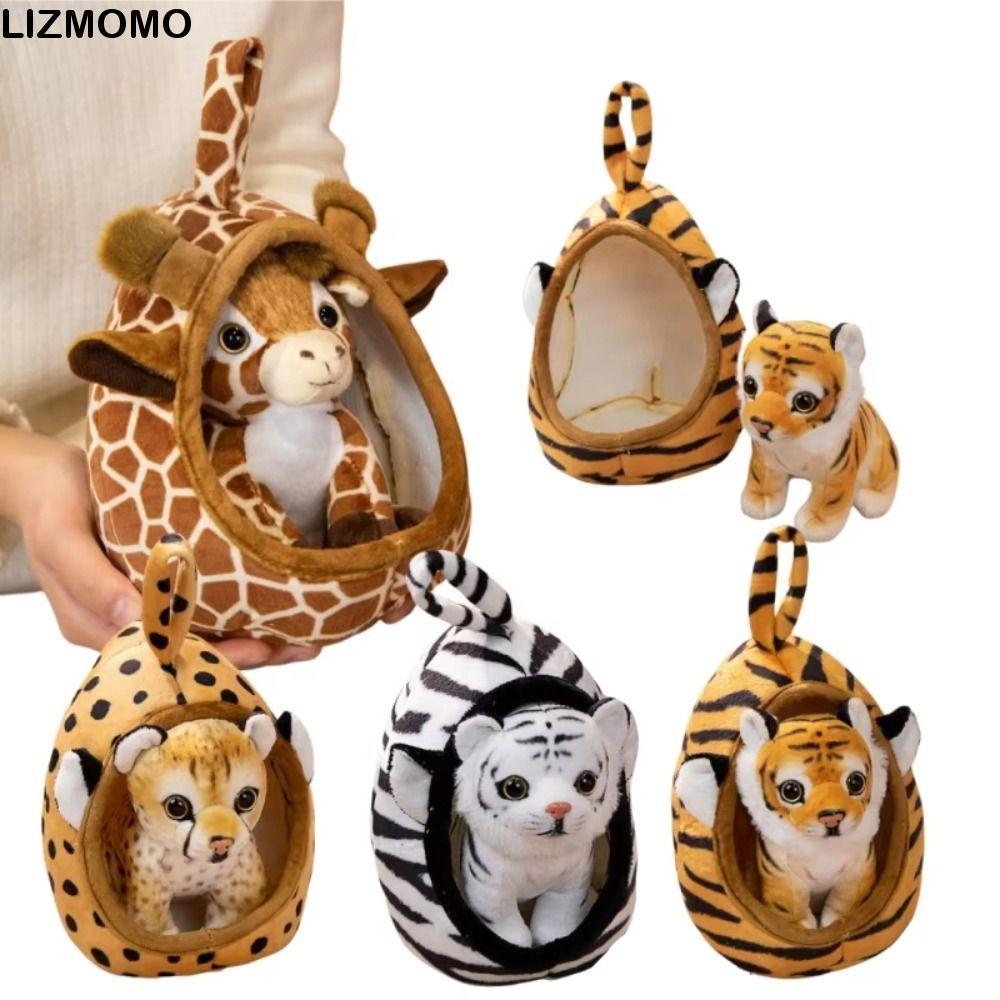 LIZMOMO ของเล่นตุ๊กตาสัตว์จําลองนุ่ม เสือดาวน่ารัก พร้อมบ้านรังสิงโต หมอนเด็ก ของขวัญวันเกิด