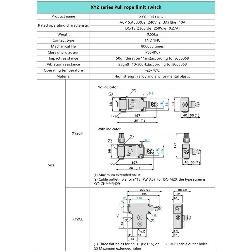 ขายร้อนใหม่ XY2-CH ฉุกเฉินหยุดความปลอดภัยเชือกดึงสวิทช์ XY2-CH13250H29 XY2-CH13270H29