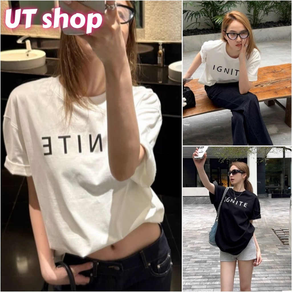 UT shop เสื้อยืด oversize ผ้าCotton 100% เสื้อแฟชั่น เสื้อแฟชั่น 'GNITE'  สบายและนุ่ม แขนสั้น ฤดูร้อ