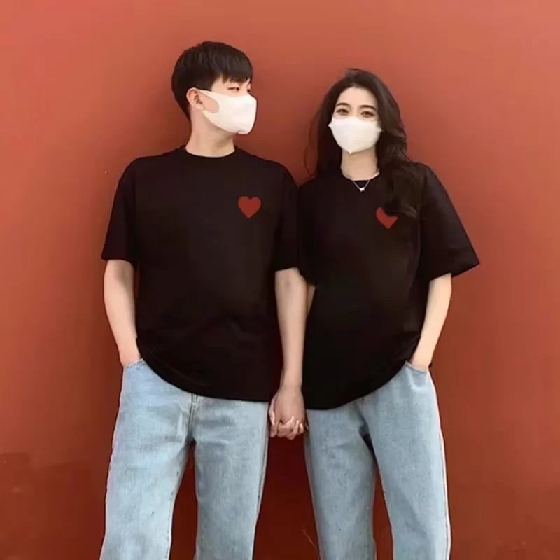 KATUN MERAH Atelier DT298 Love Red Plain Couple T-Shirt / Love Screen Print Couple T-Shirt / 100% Pr