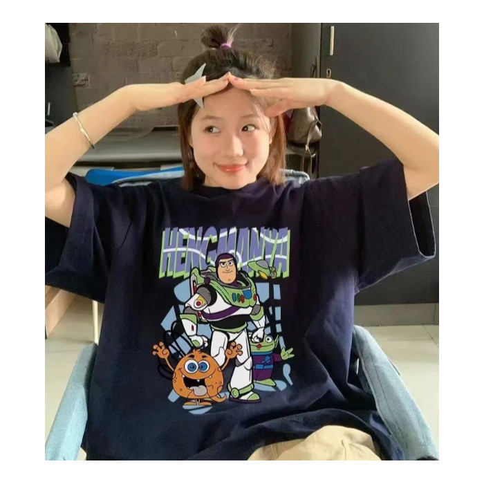 COD847 พิมพ์รุ่น [200g] ผ้าฝ้าย 100% Combed เสื้อยืดแขนสั้นผู้หญิงฤดูร้อนหลวมรอบคอ Top Bottoming เสื