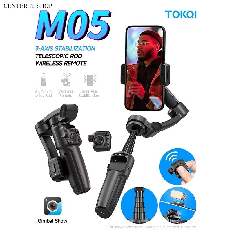 TOKQI M05 ไม้กันสั่น รุ่นใหม่ Gimbal 3 เเกน ไม้เซลฟี่ แกนยืดหดในตัว พร้อมRemote