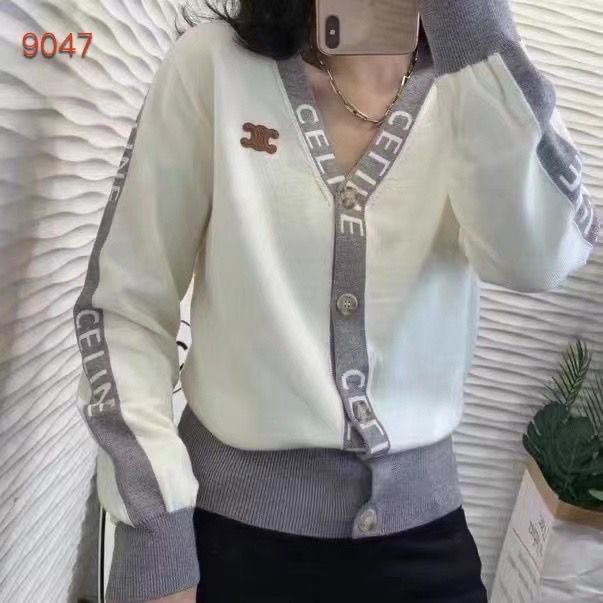 CE1177 Contrast Color Edge Letter Jacquard V คอ Slimmer ดูเสื้อกันหนาวผู้หญิง