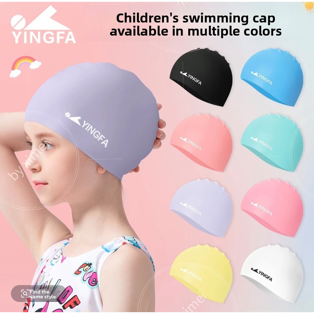 หมวกว่ายน้ำซิลิโคน Yingfa สำหรับเด็ก เหมาะสำหรับทั้งหญิงและชาย มีการออกแบบเพื่อความปลอดภัยไม่กดหัว และมีหลายสีแบบมาการอนทึบ