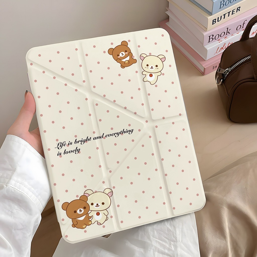 สอง Rilakkuma iPad MINI7 เคสป้องกัน Y พับ pro37 ซม.Air6 เคสแท็บเล็ต 10/9/8 รุ่น A16 เคสป้องกัน 2025 