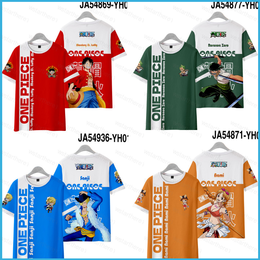 NS1 One Piece Anime T-shirt เสื้อแขนสั้นรอบคอดีไซน์หลวม สำหรับคอสเพลย์ตัวละคร Luffy และ Zoro
