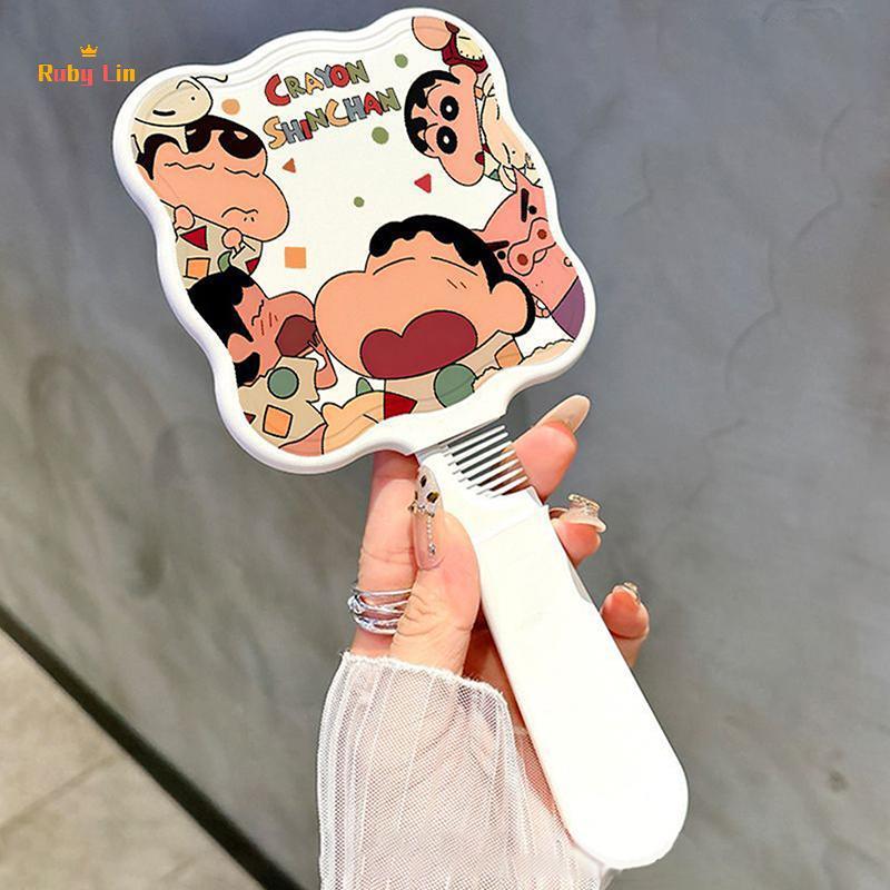 Ruby Lin Crayon Shin-chan Mirrorb น่ารักการ์ตูนหวีผมผมจัดแต่งทรงผมกระจกอะนิเมะเดินทางแบบพกพาขนาดเล็ก