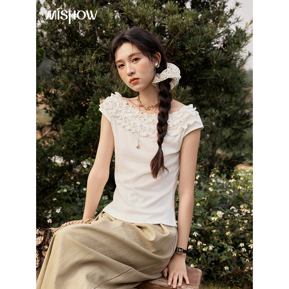 MISHOW 2026 Spring Summer Design Niche Tencel Wool Agaric Lace T-Shirt