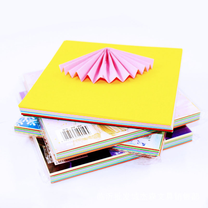 HY การ์ตูน Origami 17 ซม.สแควร์ 100 แผ่นกระดาษทําด้วยมือสีสันสดใส 10 สี Origami เด็ก DIY กระดาษ