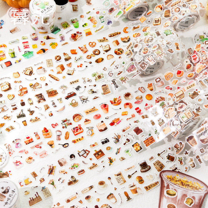 กาแฟขนม Washi เทป Pre-Cut Washi เทปสติกเกอร์สําหรับ Scrapbooking สติกเกอร์ขนมปังเทปอาหารรูปแบบสติกเกอร์สติกเกอร์ม้วนสําหรับ Scrapbooking