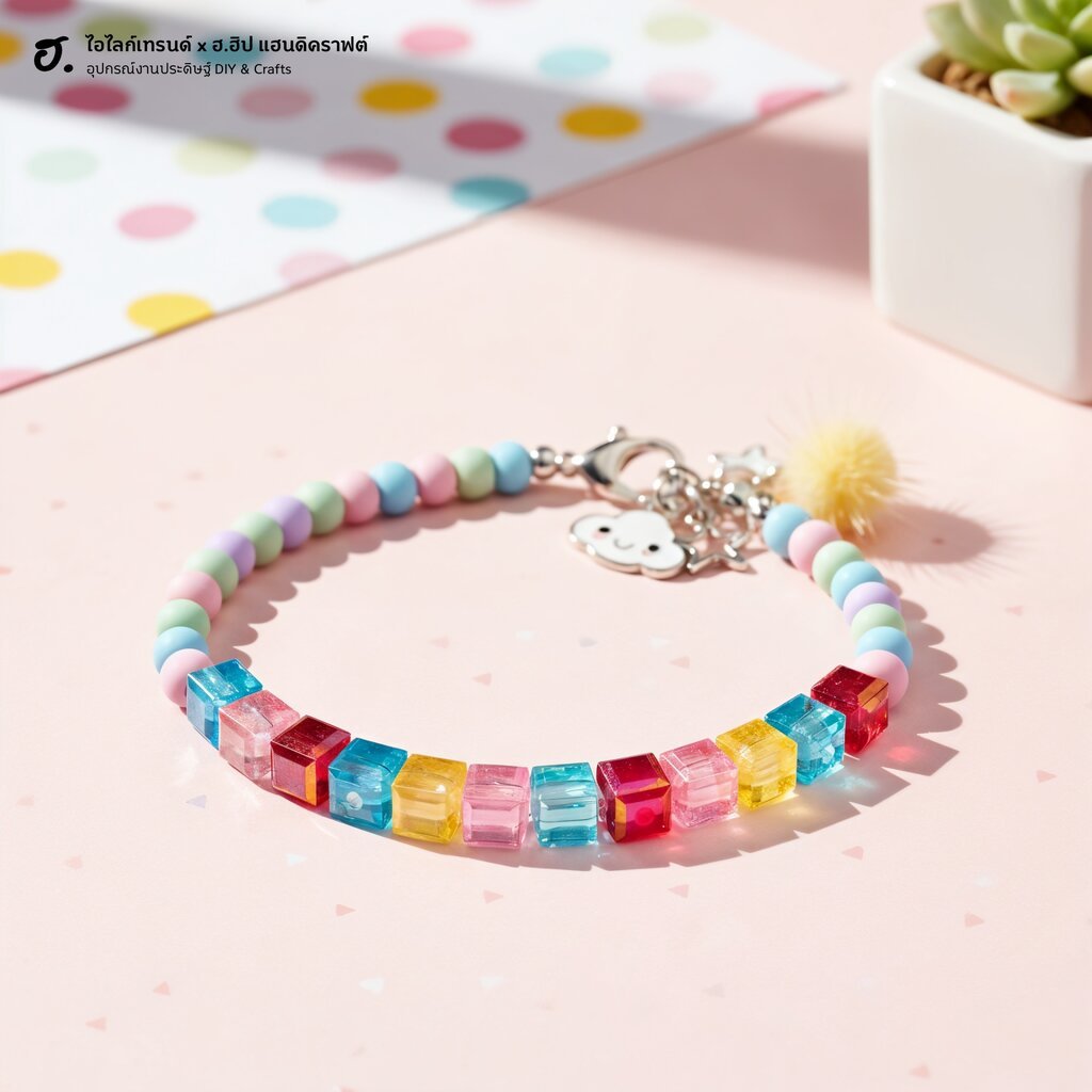 ลูกปัดตกแต่งอะคริลิค ทรงลูกเต๋าตัดเหลี่ยม 7 มม. มีให้เลือกหลายสี