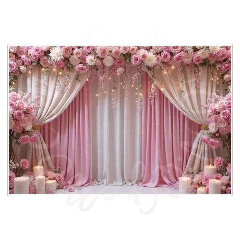 Floral pattern curtains for indoor wedding photography backdrops, used in studios and at home, for scene setting and han