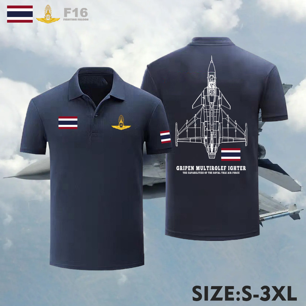 เสื้อโปโล F-16 พิมพ์เครื่องบินขับไล่ F-16 Peace Thailandผ้าฝ้ายสวมใส่สบาย S-3XL Unisex "F-16 FIGHTIN