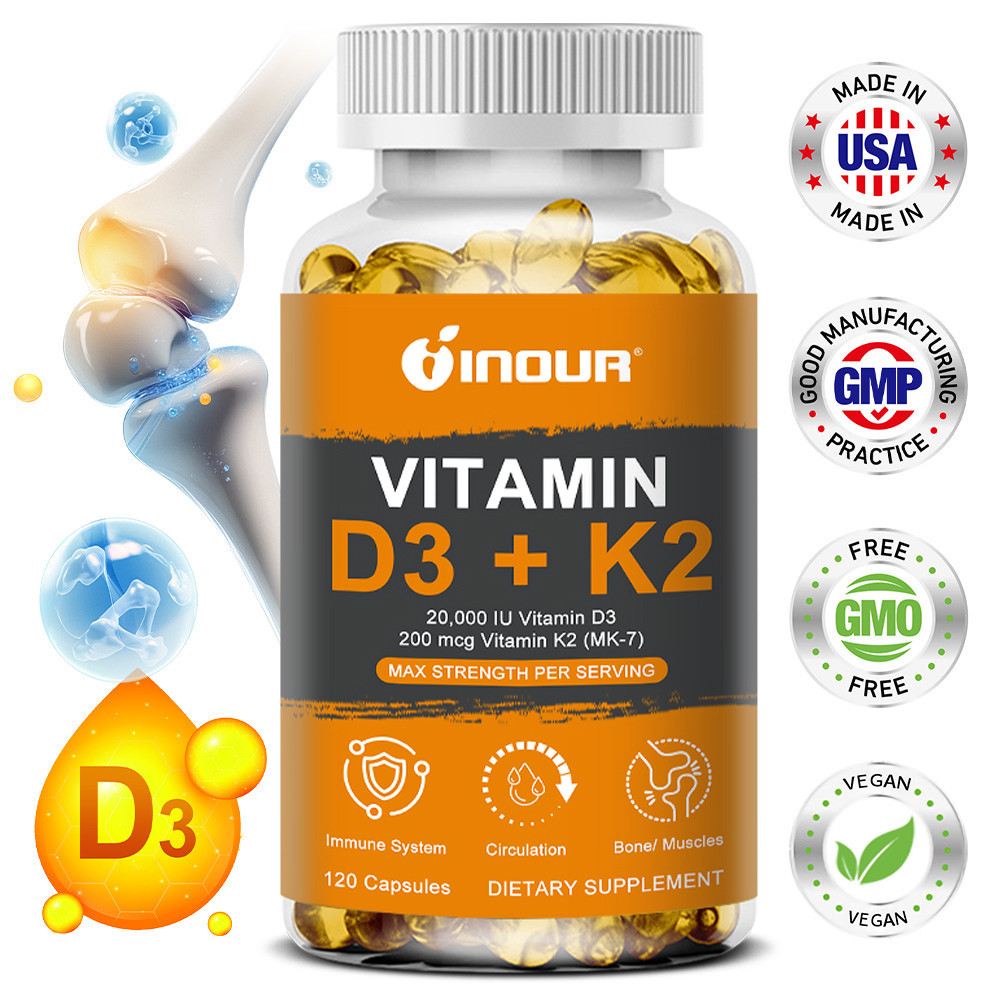 Vitamin D3 K2 MK-7 20000 IU วิตามินดี3 เค2 30 ถึง 120 แคปซูล ช่วยบำรุงกระดูก กล้ามเนื้อ เสริมภูมิคุ้