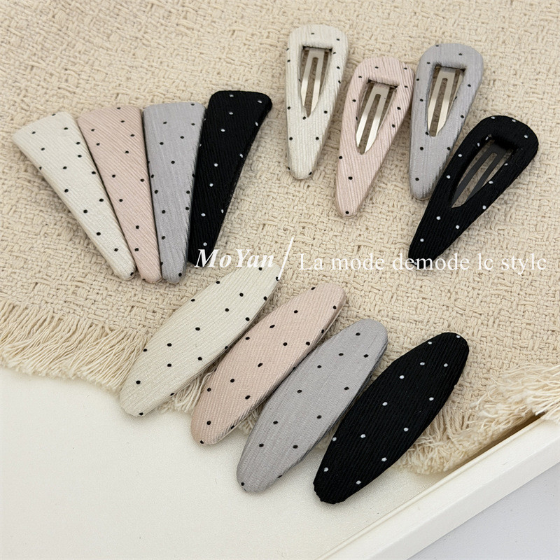 สไตล์เกาหลี Twill Polka Dot ผ้าเรขาคณิตคลิปผม bb คลิปแฟชั่น All-Match สไตล์ใหม่ด้านข้าง Bangs คลิปผมหัก