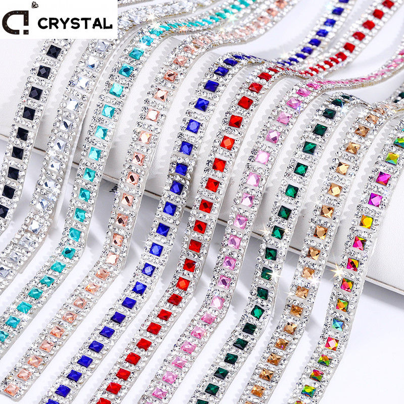 Self กาว Rhinestone Strip คริสตัลเพชร Trim เทป Glitter Bling สติกเกอร์ริบบิ้นสําหรับเสื้อผ้ากระเป๋ารองเท้า DIY ตกแต่งหัตถกรรมอุปกรณ์เสริม
