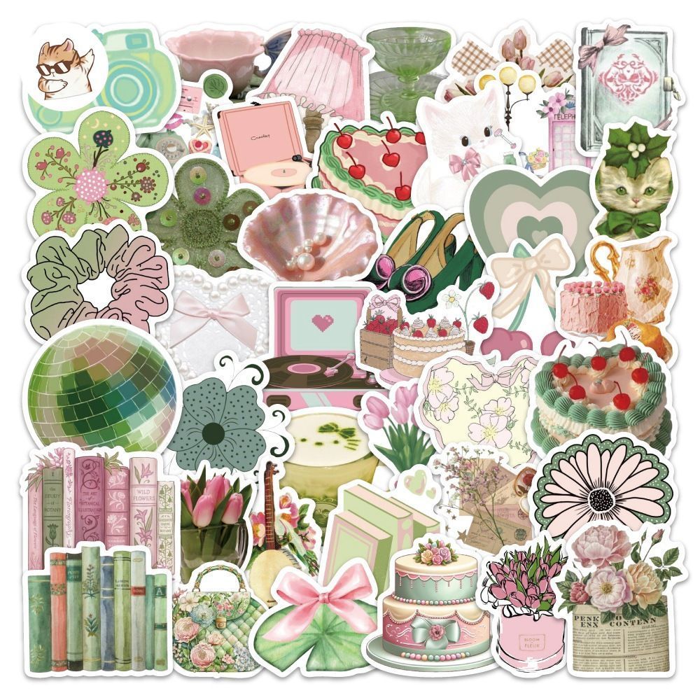 ชุดสติ๊กเกอร์กันน้ํา 5/10/20/50 BLUE PINK AESTHETIC OBJECT SWEET CUTE สติ๊กเกอร์สําหรับหมวกกันน็อค แ