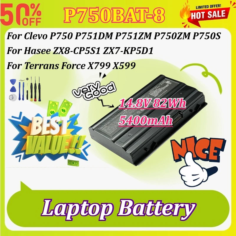 P750BAT-8 14.8V 5.4Ah แบตเตอรี่แล็ปท็อปสําหรับ Clevo P750 P751DM P751ZM P750ZM P750S สําหรับ Hasee Z