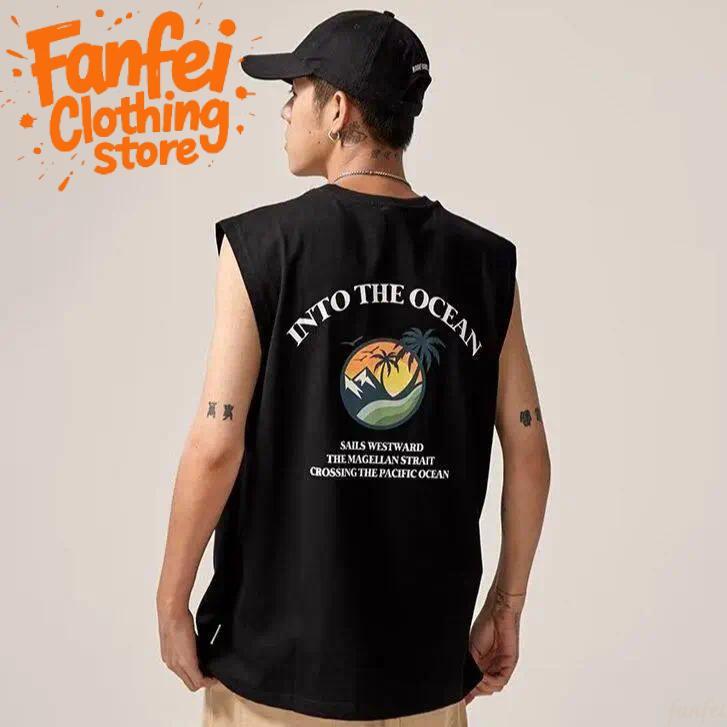 COD จัดส่งตลอด 24 ชั่วโมง Fanfei เสื้อกล้ามผ้าฝ้ายสไตล์ชายหาด ลายพิมพ์สวยเนื้อนุ่มสวมใส่สบาย