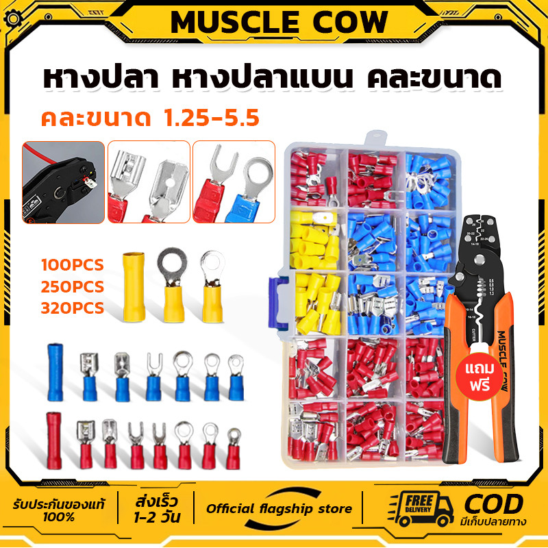 MUSCLE COW ชุดคีม+หางปลา 250ชิ้น แข็งแรง ย้ำแน่น ทนทาน อเนกประสงค์ สำหรับช่างไฟฟ้า งานสายไฟ