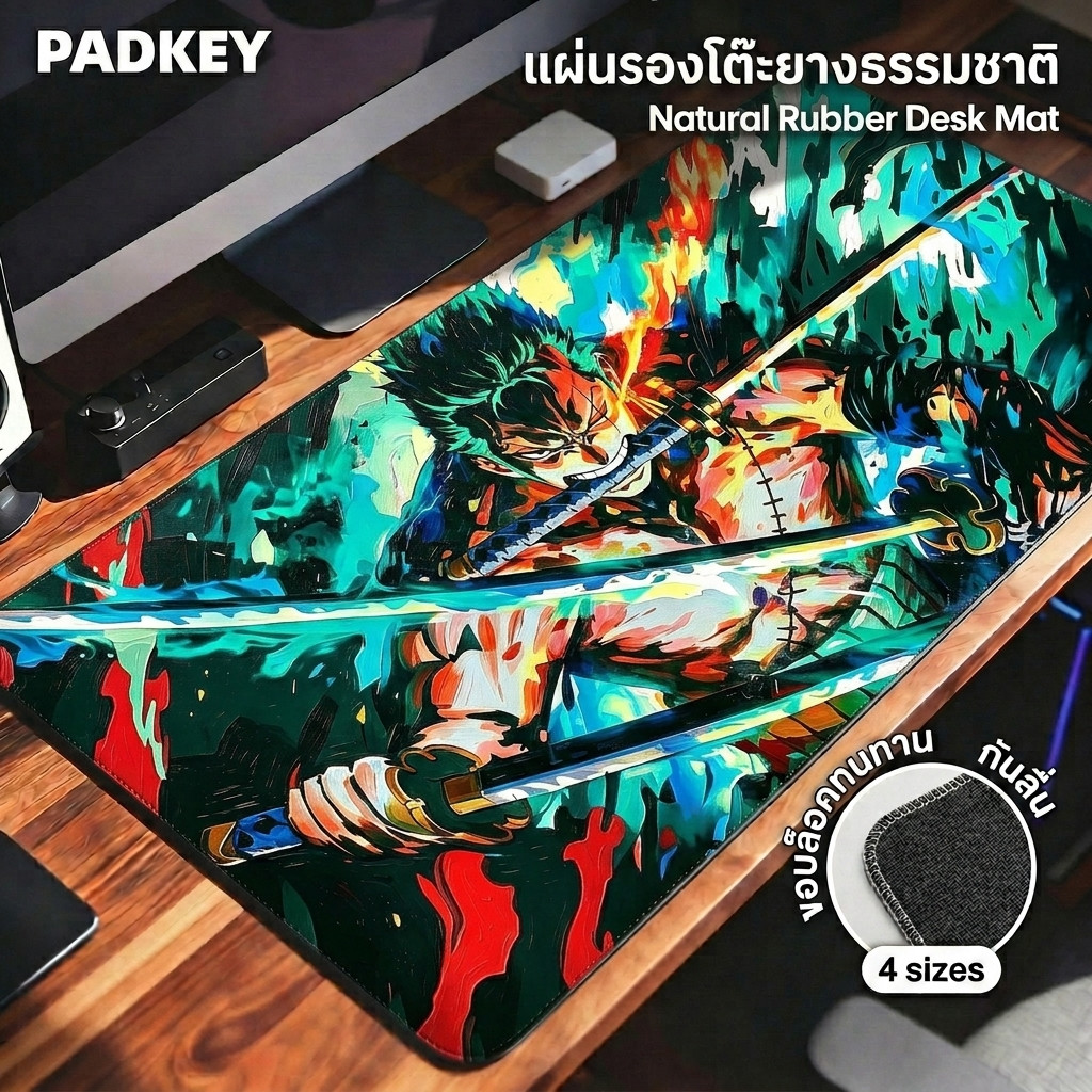แผ่นรองเมาส์เกม | Big size 90*40cm | Non slip base | Roronoa Zoro | Limited style | Local ship TH