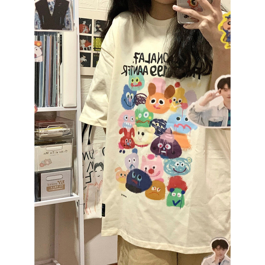 2026Women Milk Apricot Short Sleeve Womens Top Loose Shirt T-shirtCOD 4FIH