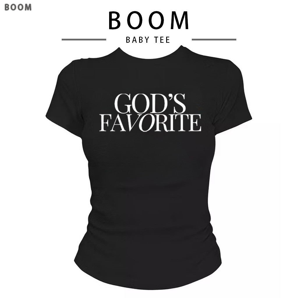 COD（จัดส่งภายใน 24 ชั่วโมง）| เกาหลี ผู้หญิง เสื้อทรง BABY TEE GOD'S FAVORITE