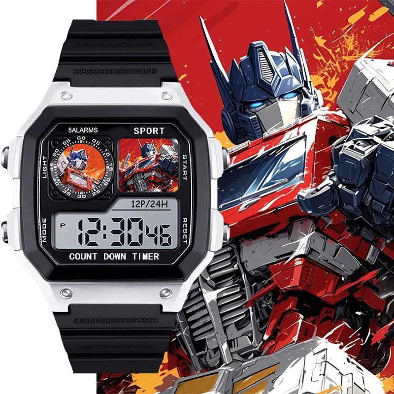 นาฬิกากีฬาอิเล็กทรอนิกส์สำหรับนักเรียนมัธยมต้น ออกแบบเหมือนตัวละคร Transformers พร้อมฟังก์ชันนาฬิกาปลุก