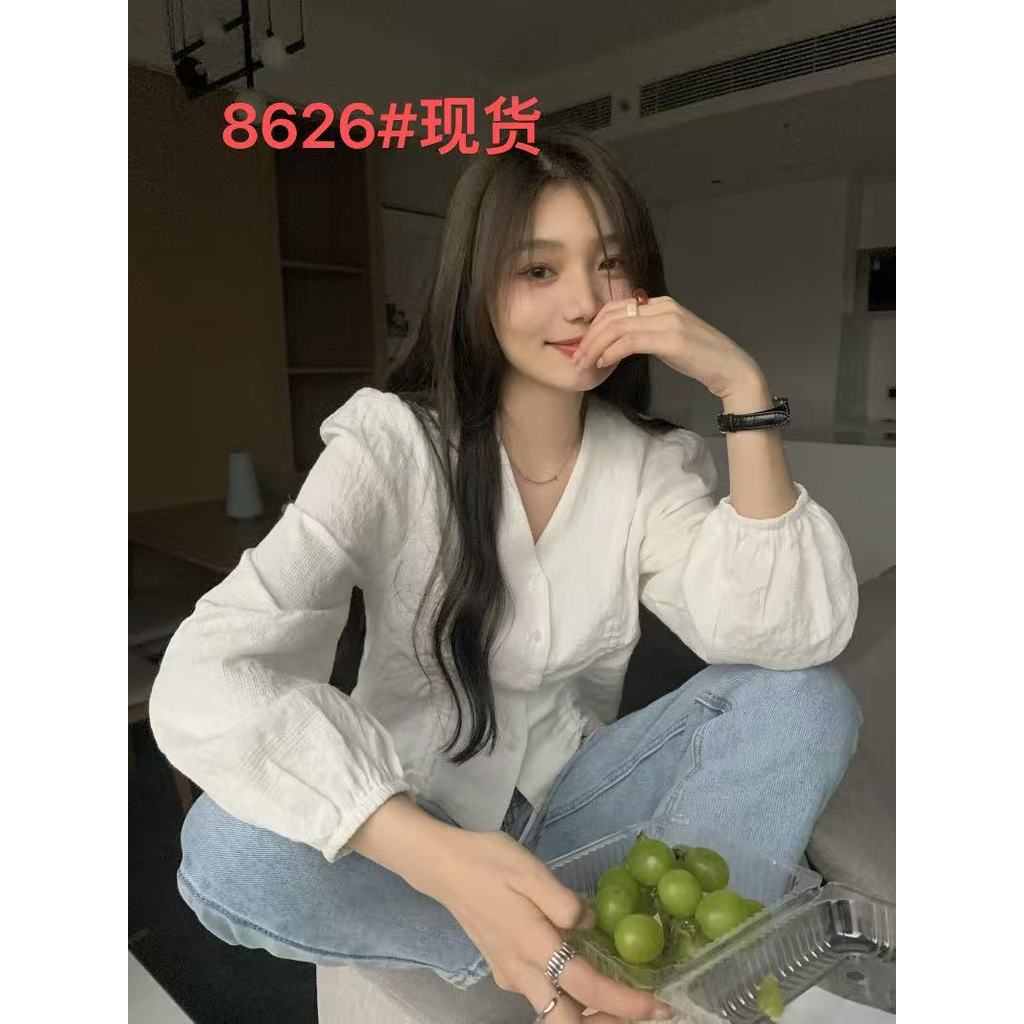 เวอร์ชั่นเกาหลี Slim-fit Slimmer ดูการออกแบบความรู้สึก V คอ Drawstring เสื้อแขนยาว Xijia Match 3DHQ