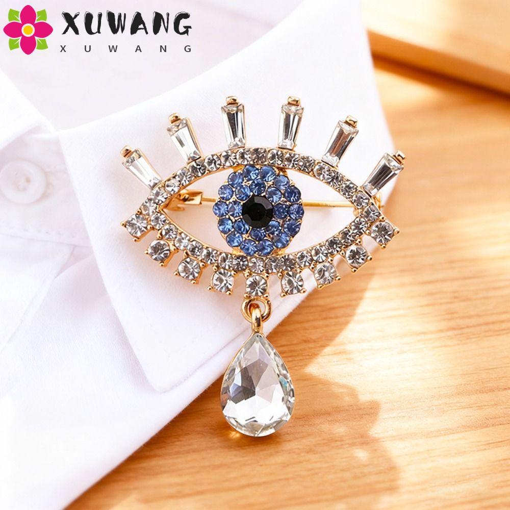 QHENTIN Devil Eye เข็มกลัด Pin, จี้ตกแต่ง Luxury Badge Pin, Mini Hollow Out Vintage Rhinestone Eye เ
