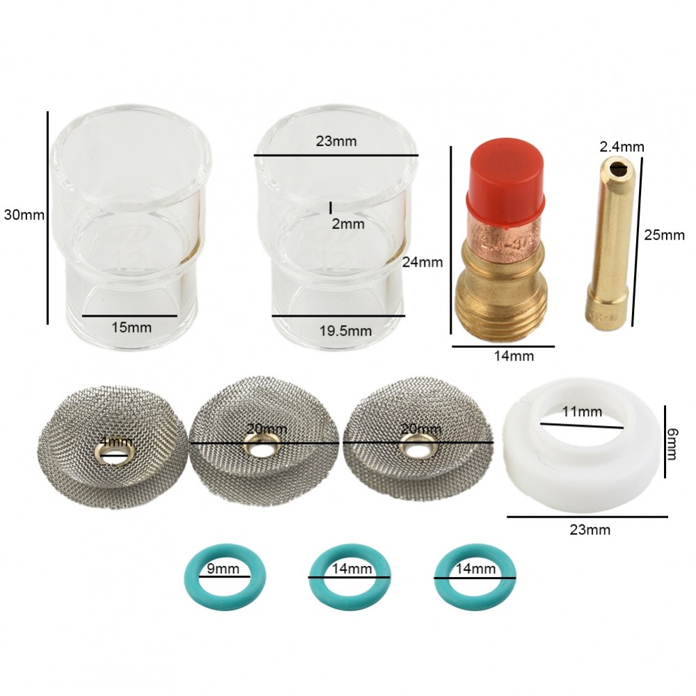 ไฟฉายเชื่อมอุปกรณ์เสริม 332 ชุดเลนส์แก๊ส 12 ถ้วย 24 มม. Collet สําหรับ WP17 WP18 WP26