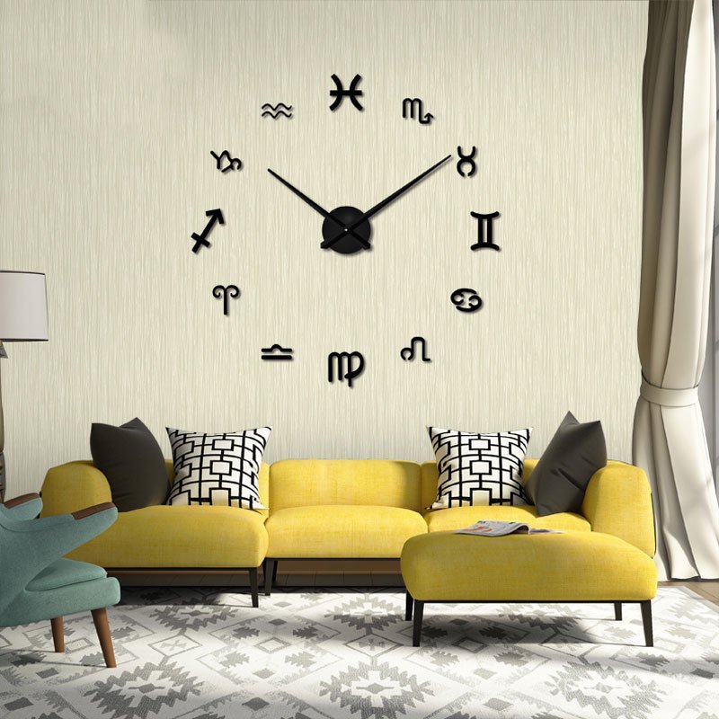 12 Simple Wall Clock สติ๊กเกอร์นาฬิกา Zodiac Creative DIY แฟชั่น 3D กระจกอะคริลิค GZ208 สามมิติตกแต่