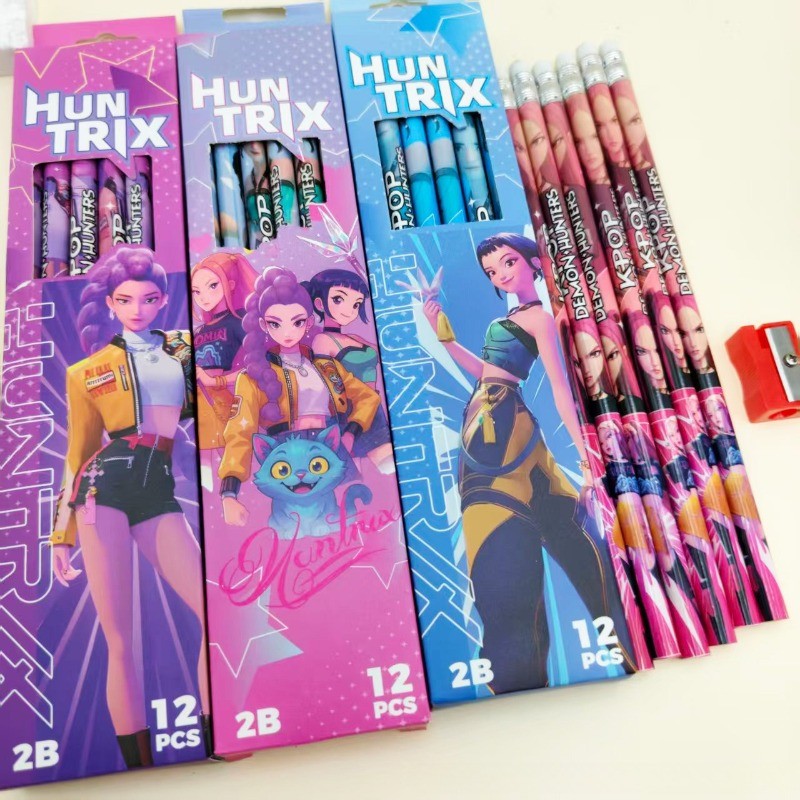 12 ชิ้น/เซ็ต KPop Demon Hunters 2B ดินสออะนิเมะ Series ดินสอเครื่องเขียนชุดอุปกรณ์สํานักงาน