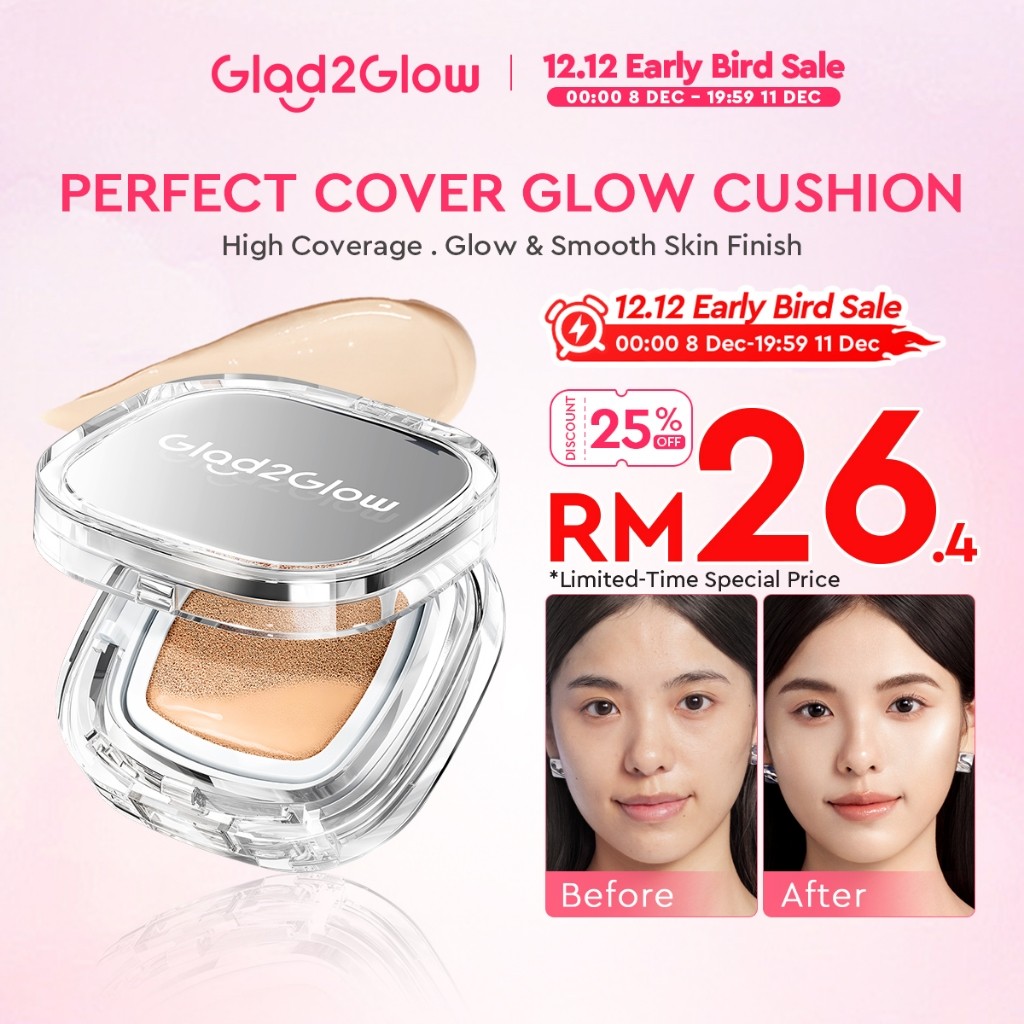 New LaunchGlad2Glow Perfect Glow Cover Cushion Foundation Full Coverage Glowing Finish Glass Makeup