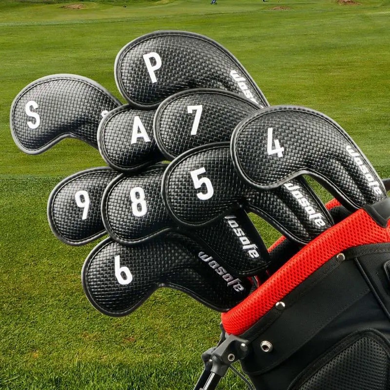 9pcs Golf Head Covers PU Leather Golf Putter Iron Headcover 4 5 6 7 8 9 S A P Golf Club Head Protect