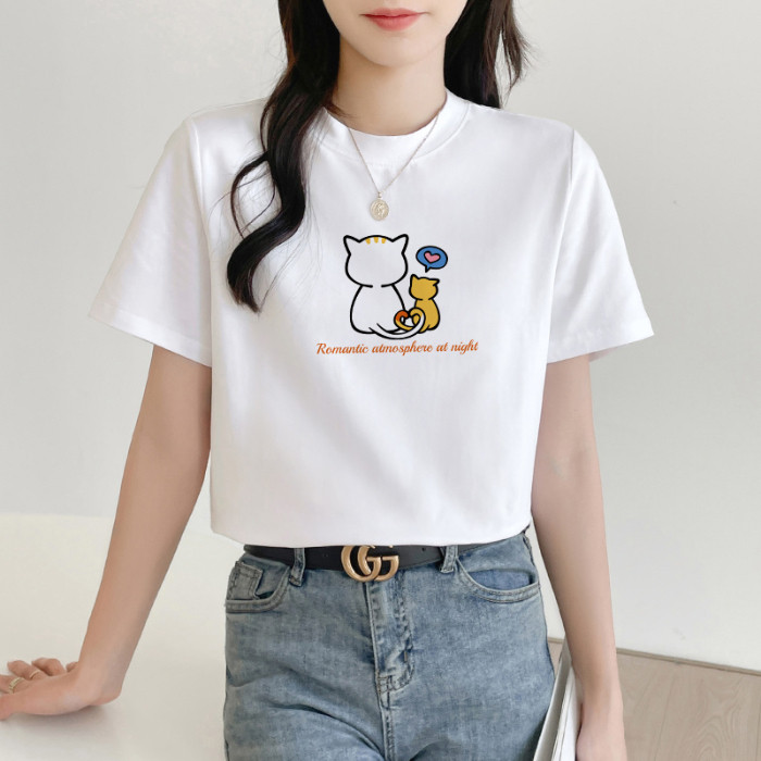 COD2025 ฤดูร้อนสไตล์ใหม่แฟชั่นเสื้อยืดผู้หญิงหลวมแขนสั้นรอบคอครึ่งแขน All-Match เสื้อกล้ามฐานเสื้อยื