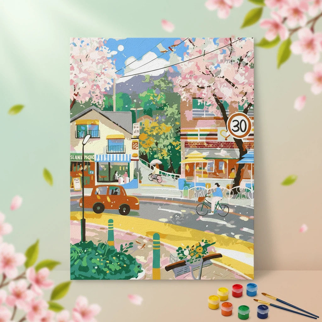 ระบายสีตามตัวเลข 40x50cm ระบายสีตามตัวเลข ภาพร่าง ระบายสีน้ำ street ภาพระบายสีตามตัวเลข เฟรมผ้าใบ ภาพวาดระบายสีตามตัวเลข