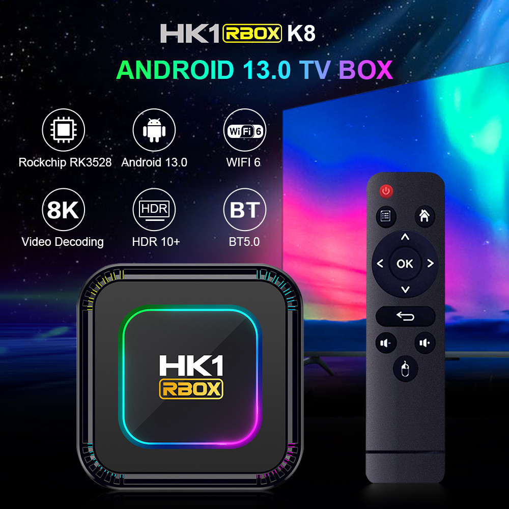 HK1 RBOX K8 RK3528 กล่องทีวี 4G/64G Android 13 Dual WIFI พร้อมเครื่องเล่นบลูทูธ