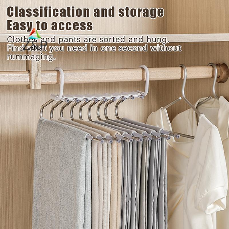Z & P พับ Magic แขวนกางเกง 5/9 ชั้นสแตนเลสประหยัดพื้นที่เสื้อผ้า Rack Organizer สําหรับตู้เสื้อผ้ากา