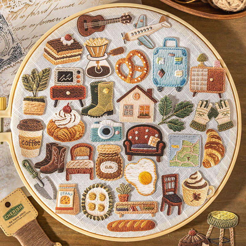 KONNWEI 30 ชิ้น [Cozy Little Things Series] Shengmu กระดาษ Letterpress นูนสไตล์วินเทจเฟอร์นิเจอร์สติกเกอร์สําหรับ Journaling Scrapbooking ตกแต่ง Collage DIY Craft Supplies