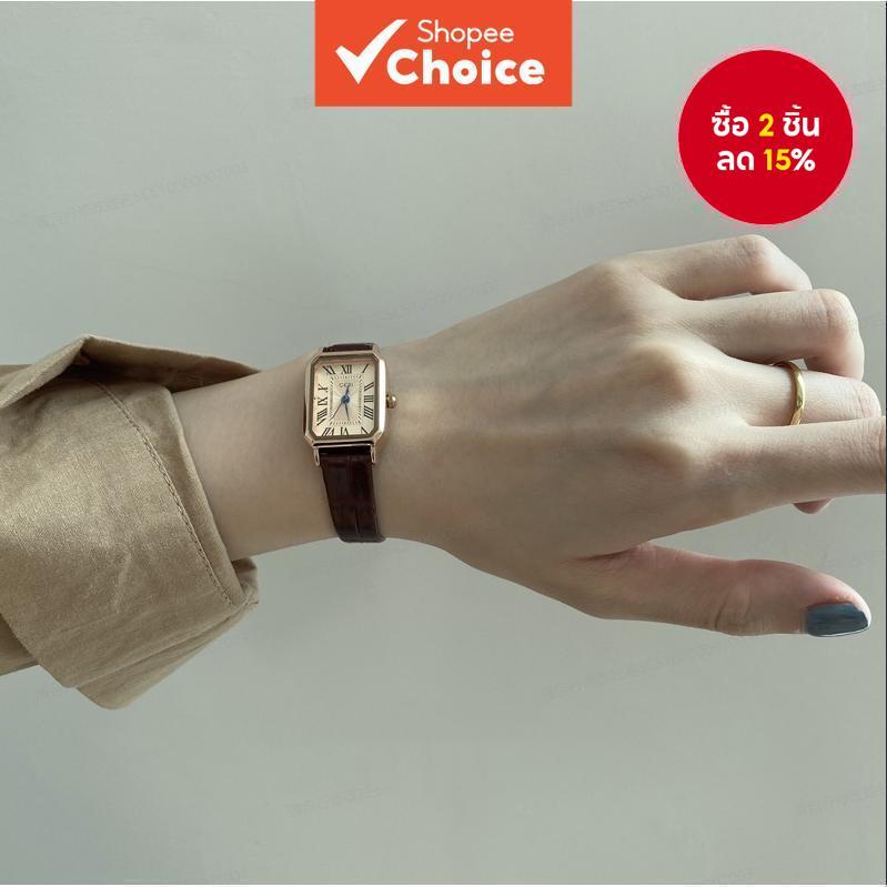 สไตล์เรียบง่ายอินเทรนด์ อินสตาแกรม สายหนังตัวเลขโรมันนาฬิกาควอตซ์สําหรับผู้หญิง