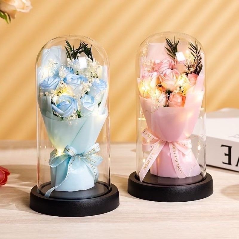 กุหลาบ ในโหลแก้ว มีไฟ ดอกกุหลาบ กุหลาบสบู่ ของขวัญวาเลนไทน์ กุหลาบตั้งโต๊ะ กุหลาบวาเลนไทน์ ของขวัญ - รูปที่ 4