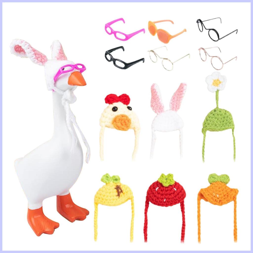 เดสก์ท็อป Geese ชุด 6 ชิ้น Geese รูปปั้นถักหมวกแว่นตากันแดด 7 นิ้วรูปปั้นชุด Figurine Headwear wondd
