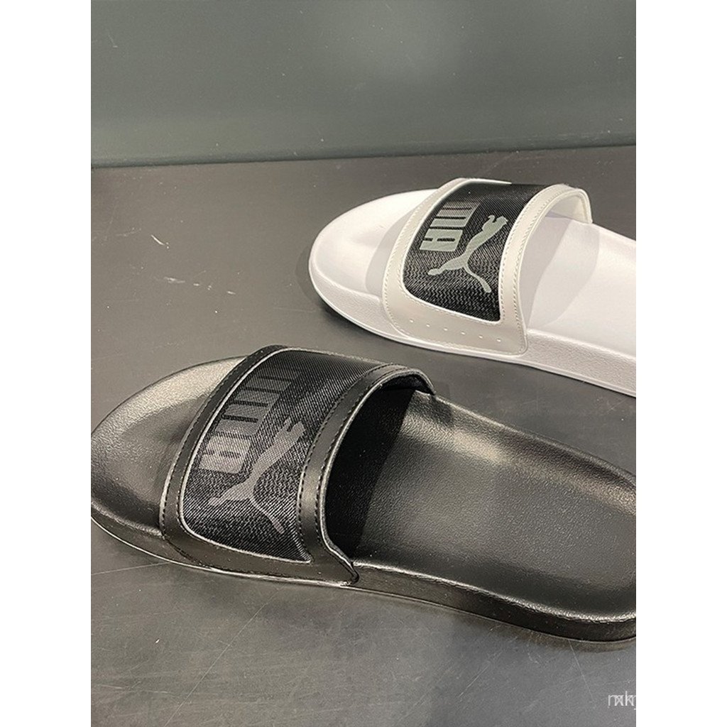 Puma/Puma Big Logo รองเท้าแตะคู่รักสีดําและสีขาว Unisex รองเท้าแตะกีฬาลําลอง 375101 TE9N P33G