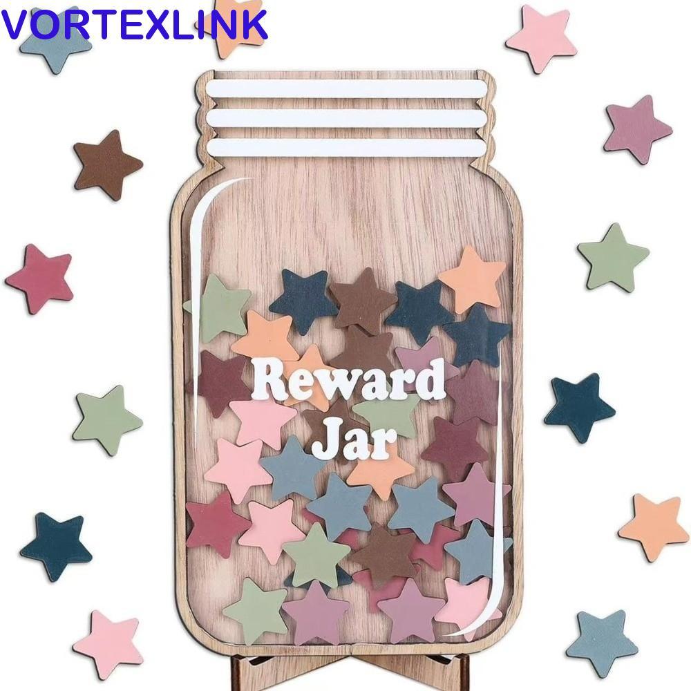 VORTEXLINK Positive Behavior Rewards Jar, Wooden Cartoon Kids Star Reward Jars, Chore Chart Flower I