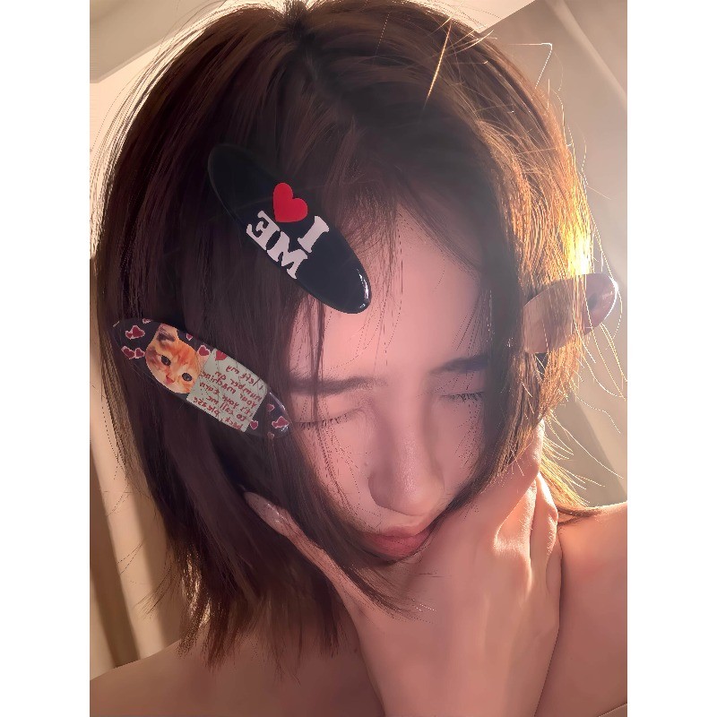 ชุดสองชิ้น อิน สไตล์กิ๊บติดผมแมวรูปไข่สไตล์เดียวกันออกแบบจดหมายสาวหวานหน้าม้าด้านข้างนักเรียนคลิปหนีบผมหัก