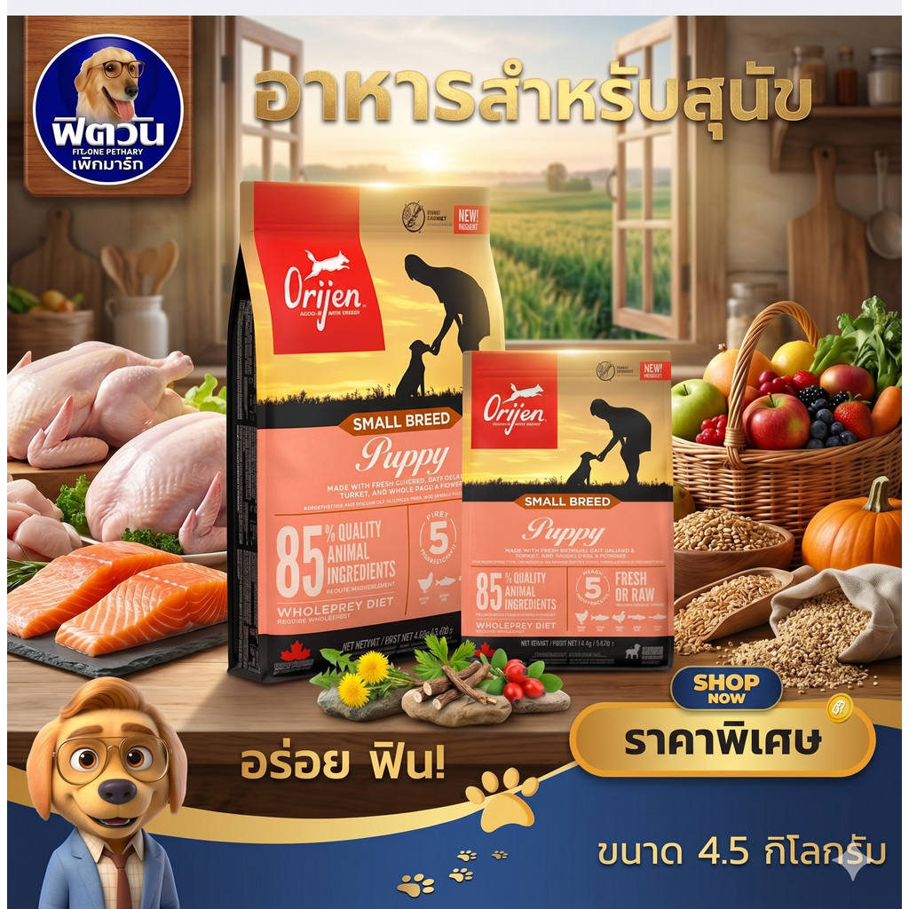 Orijen Dog Puppy Small Breed อาหารลูกสุนัข ขนาด 4.5 KG.{อาหารสุนัขเม็ด}