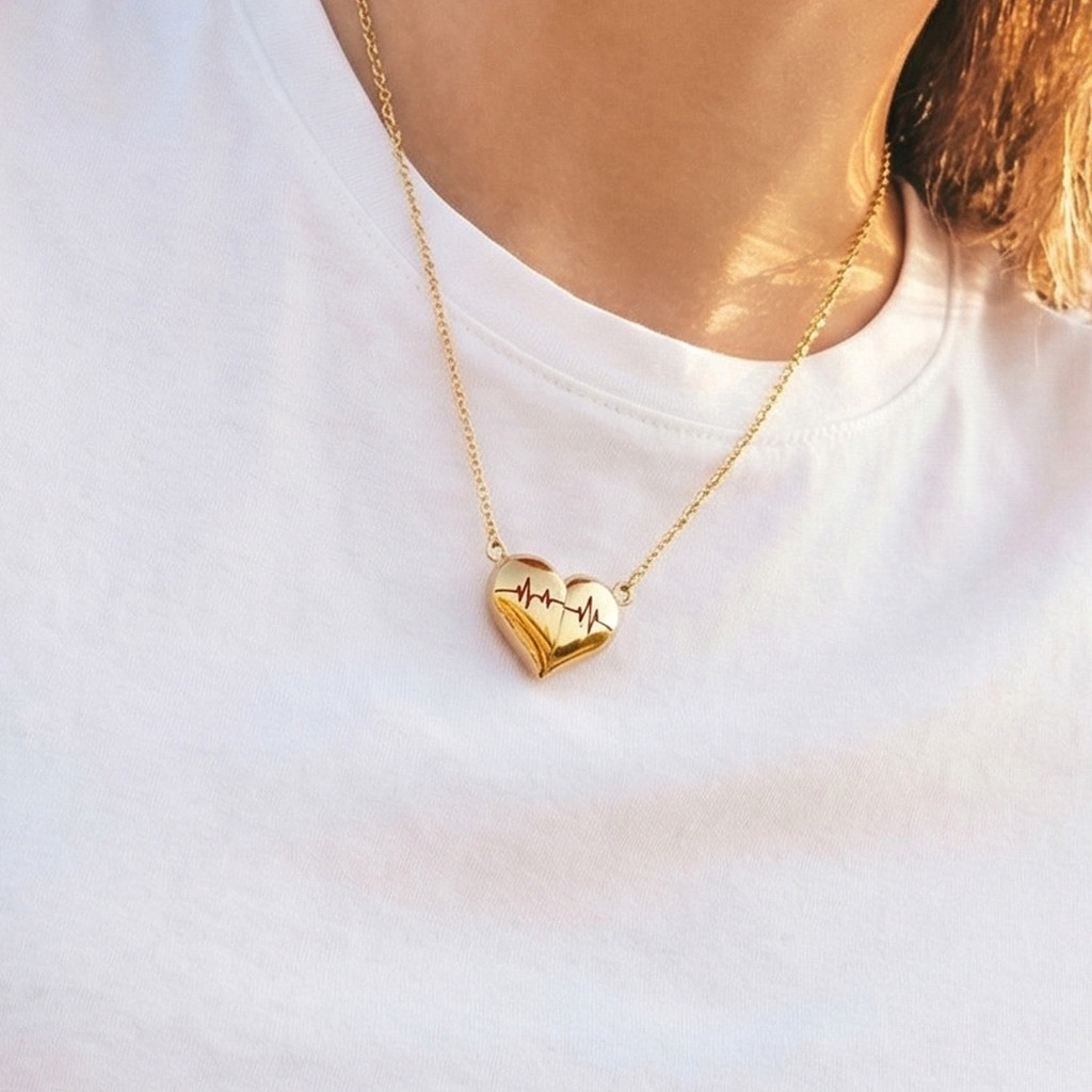 IDKQ สแตนเลสหัวใจรักจี้ Clavicle Chain PVD Gold-Plated Niche แฟชั่น ECG สร้อยคอหัวใจพีชคู่สไตล์
